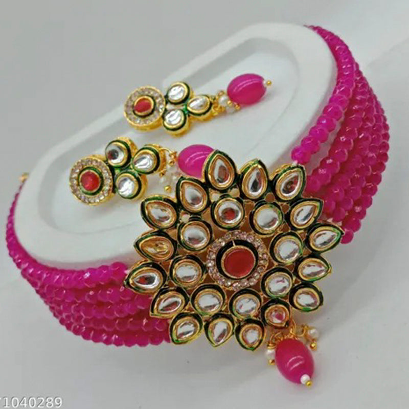 Vaamika Gold Plated Kundan Stone & Beads Necklace Set