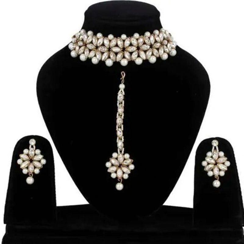 Vaamika Gold Plated Crystal Stone & Pearl Necklace Set