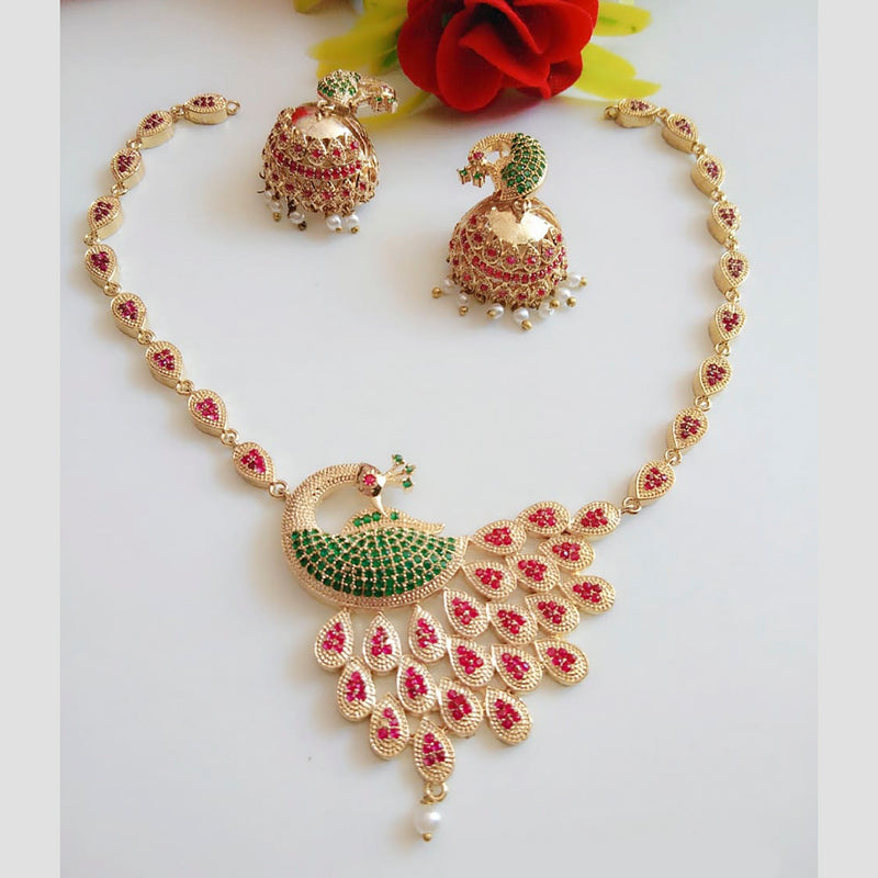 Vaamika Gold Plated Ad Stone Peacock Necklace Set