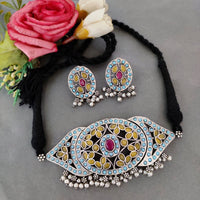 Vaamika Oxidized Plated Pota Stone Necklace Set