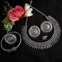 Vaamika Oxidized Plated Necklace Set With Nose Ring , Ring , Bracelet