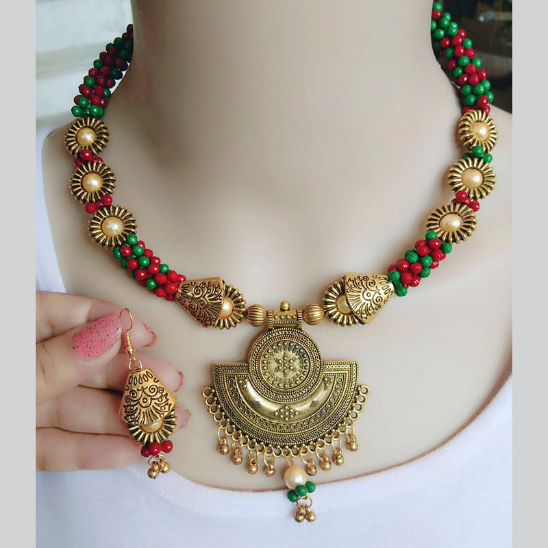 Vaamika Gold Plated Beads Hasli Necklace Set With Earrings