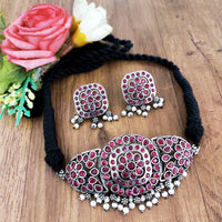 Vaamika Oxidised Plated Pota Stone Thread Necklace Set