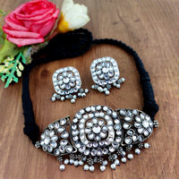 Vaamika Oxidised Plated Pota Stone Thread Necklace Set