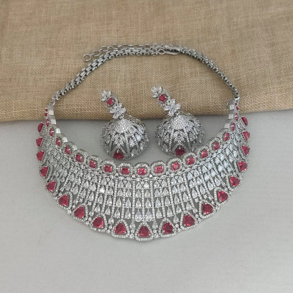 Vaamika Silver Plated Ad Stone Necklace Set -VMNECK300