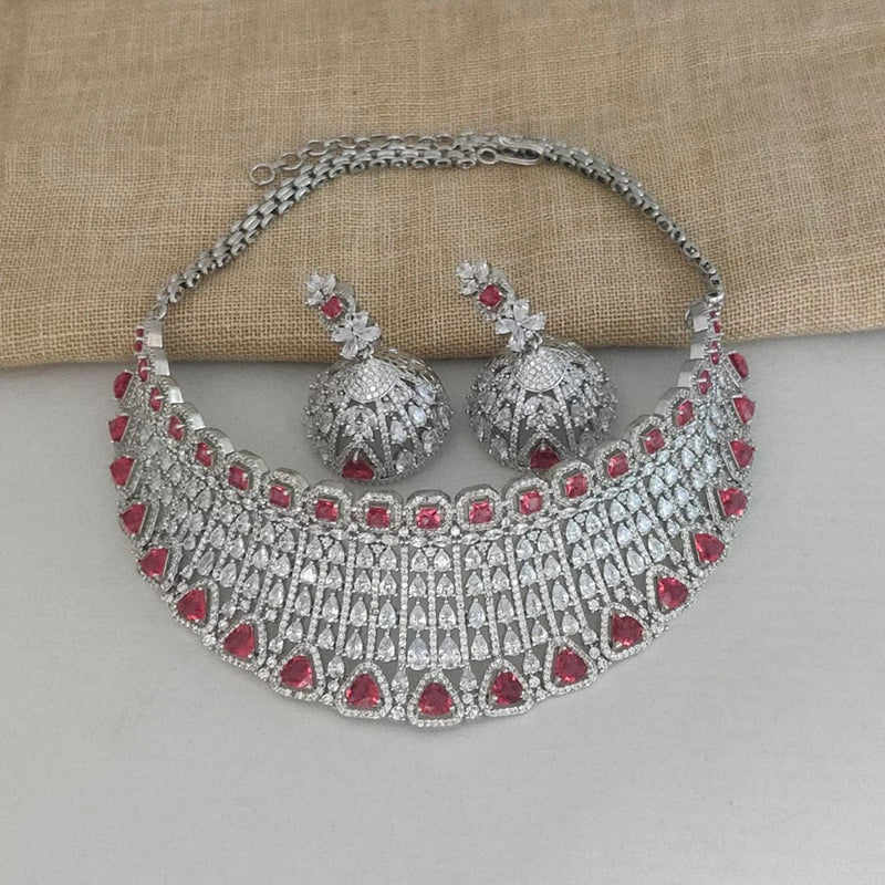 Vaamika Silver Plated Ad Stone Necklace Set -VMNECK300