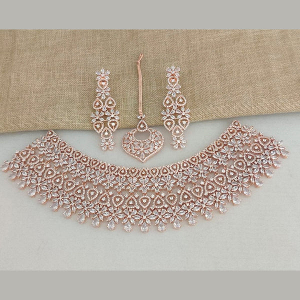 Vaamika Rose GoldAd Stone Necklace Set -VMNECK302