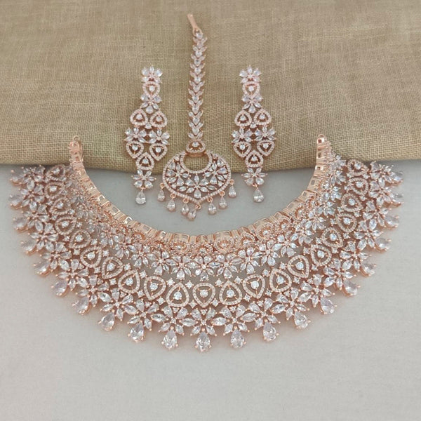 Vaamika Rose GoldAd Stone Necklace Set -VMNECK303