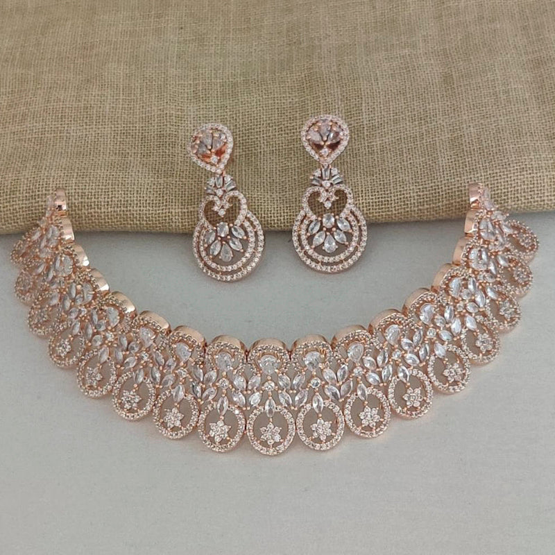 Vaamika Rose GoldAd Stone Necklace Set -VMNECK304