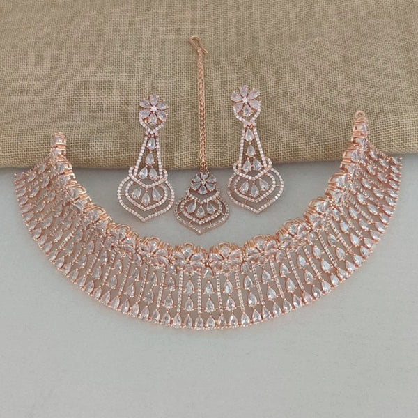 Vaamika Rose GoldAd Stone Necklace Set -VMNECK305