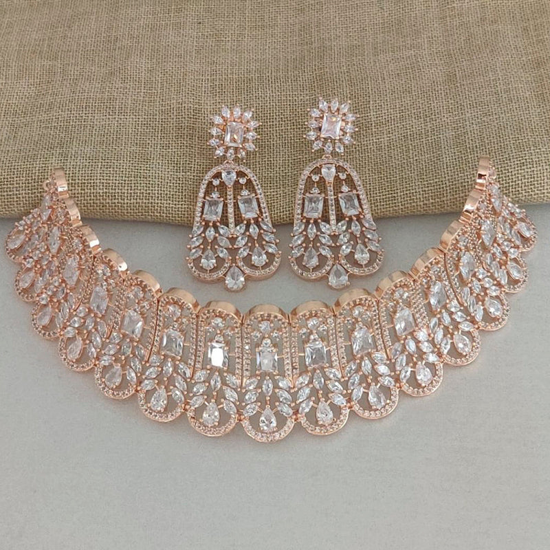 Vaamika Rose GoldAd Stone Necklace Set -VMNECK306