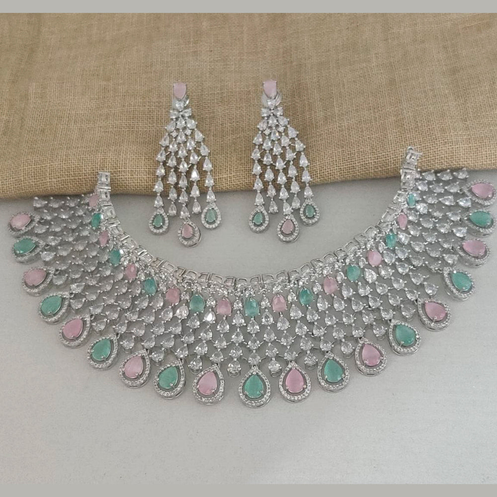 Vaamika Silver Plated Ad Stone Necklace Set -VMNECK309