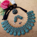 Vaamika Oxidized Plated Pota Stone Thread Necklace Set With Ring , Nose Ring