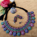 Vaamika Oxidized Plated Pota Stone Thread Necklace Set With Ring , Nose Ring