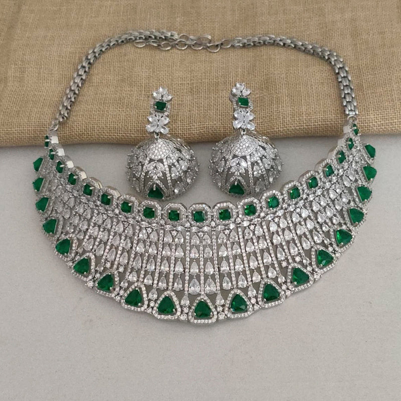 Vaamika Silver Plated Ad Stone Necklace Set -VMNECK315