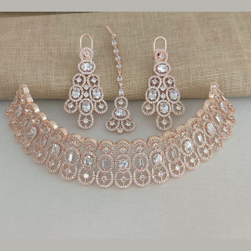 Vaamika Rose GoldAd Stone Necklace Set -VMNECK317