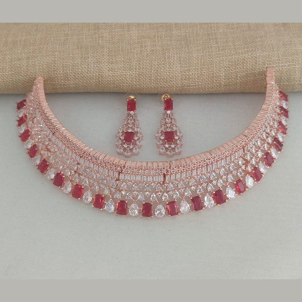 Vaamika Rose GoldAd Stone Necklace Set -VMNECK318