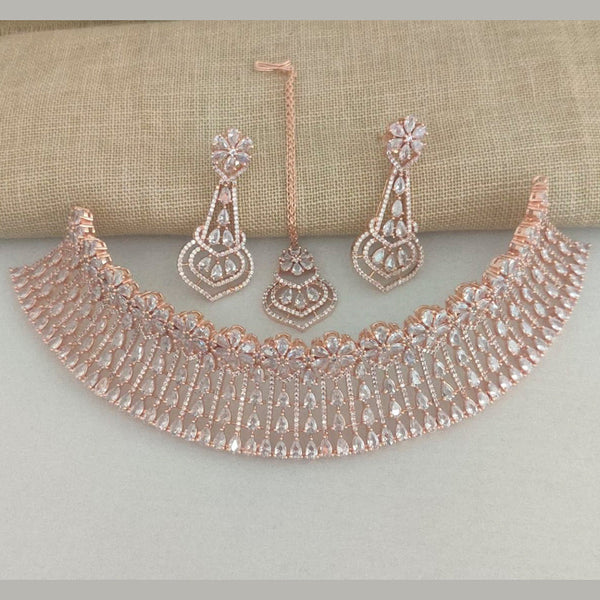 Vaamika Rose GoldAd Stone Necklace Set -VMNECK319