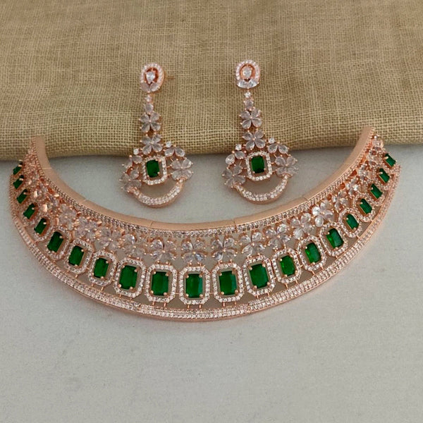 Vaamika Rose GoldAd Stone Necklace Set -VMNECK322