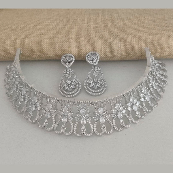 Vaamika Silver Plated Ad Stone Necklace Set -VMNECK323