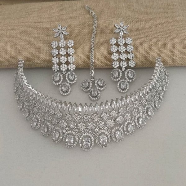 Vaamika Silver Plated Ad Stone Necklace Set -VMNECK325