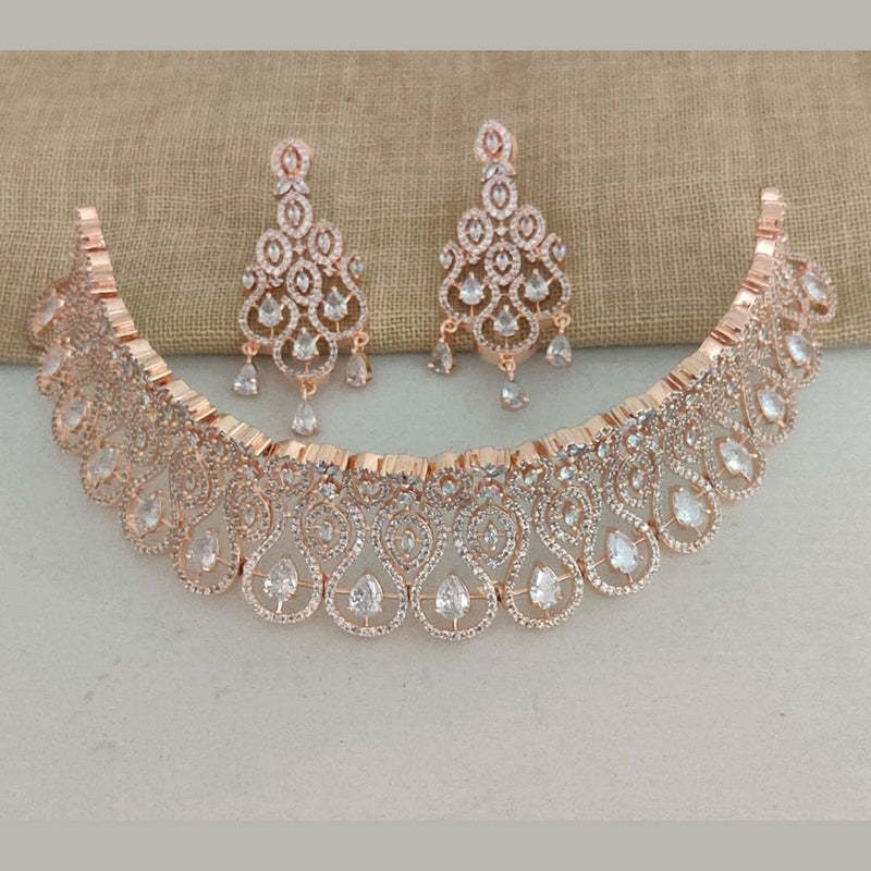 Vaamika Rose GoldAd Stone Necklace Set -VMNECK326