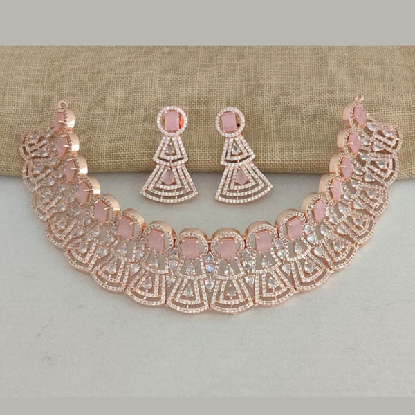 Vaamika Rose GoldAd Stone Necklace Set -VMNECK329