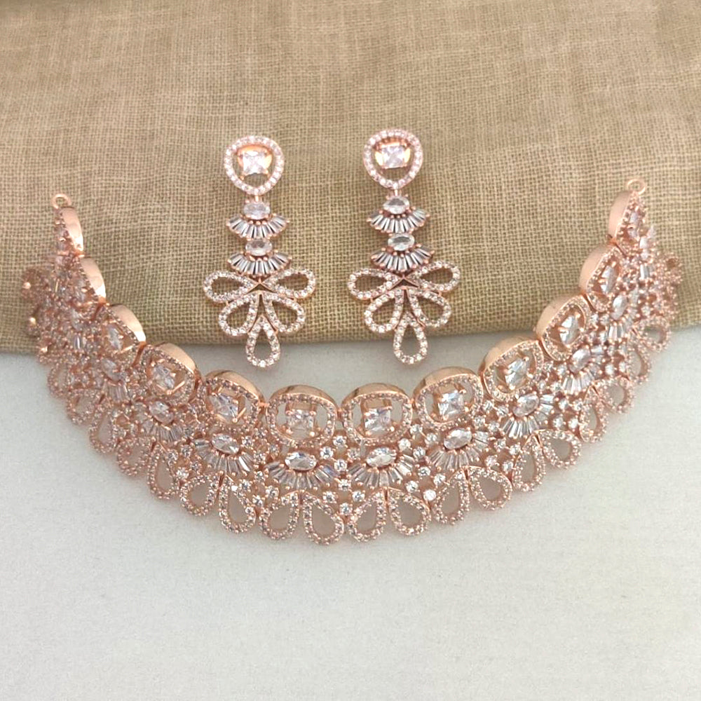 Vaamika Rose GoldAd Stone Necklace Set -VMNECK331