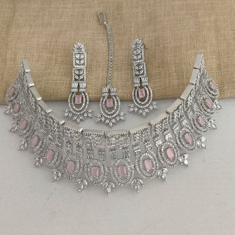 Vaamika Silver Plated Ad Stone Necklace Set -VMNECK332