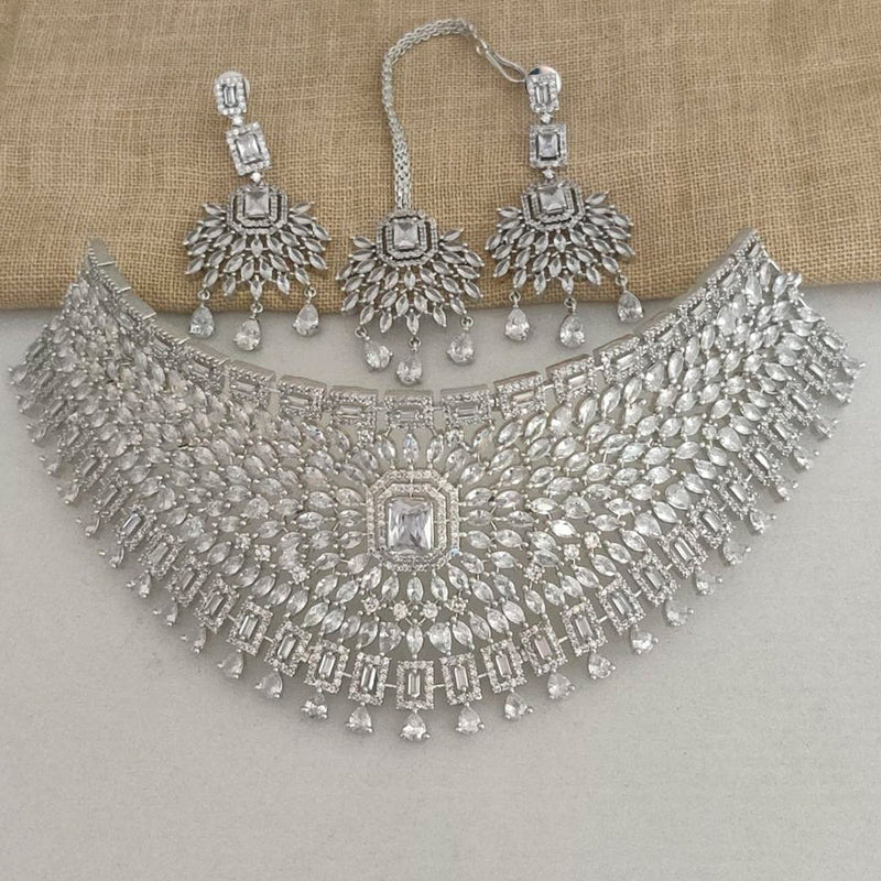 Vaamika Silver Plated Ad Stone Necklace Set -VMNECK334