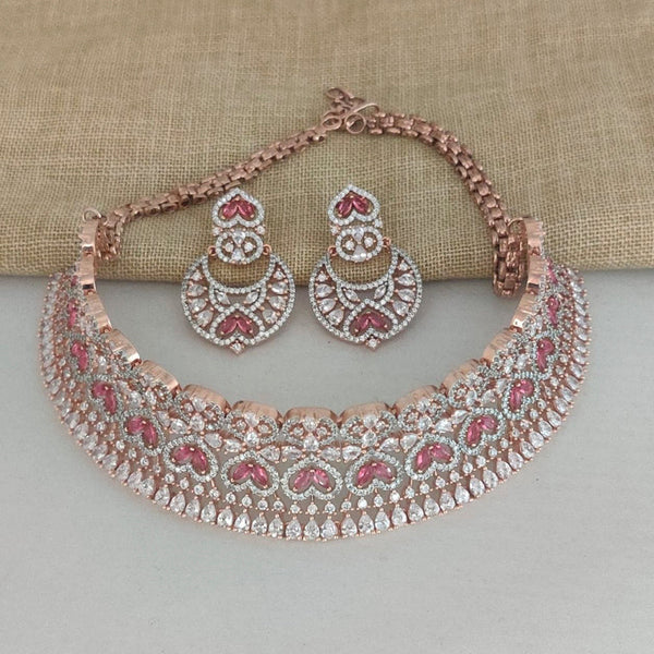 Vaamika Rose GoldAd Stone Necklace Set -VMNECK335