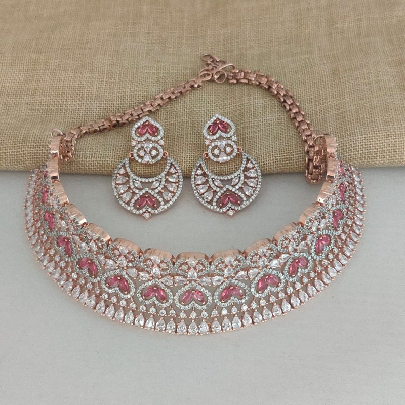 Vaamika Rose GoldAd Stone Necklace Set -VMNECK335