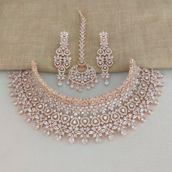 Vaamika Rose GoldAd Stone Necklace Set -VMNECK337