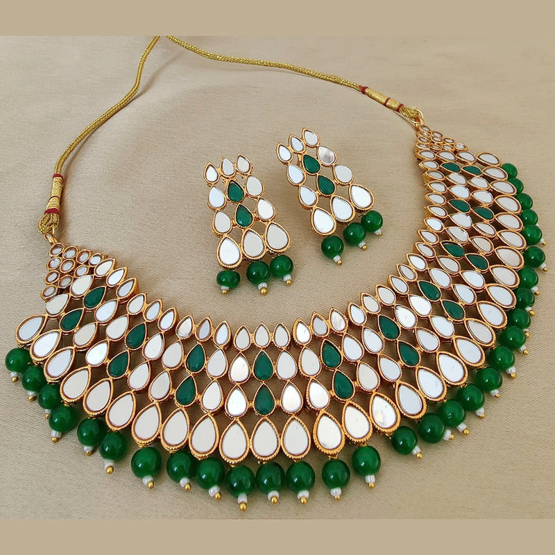 Vaamika Gold Plated Beads & Kundan Stone & Mirror Necklace Set