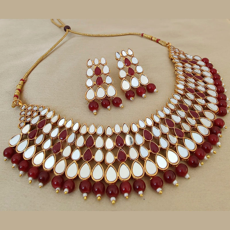 Vaamika Gold Plated Beads & Kundan Stone & Mirror Necklace Set