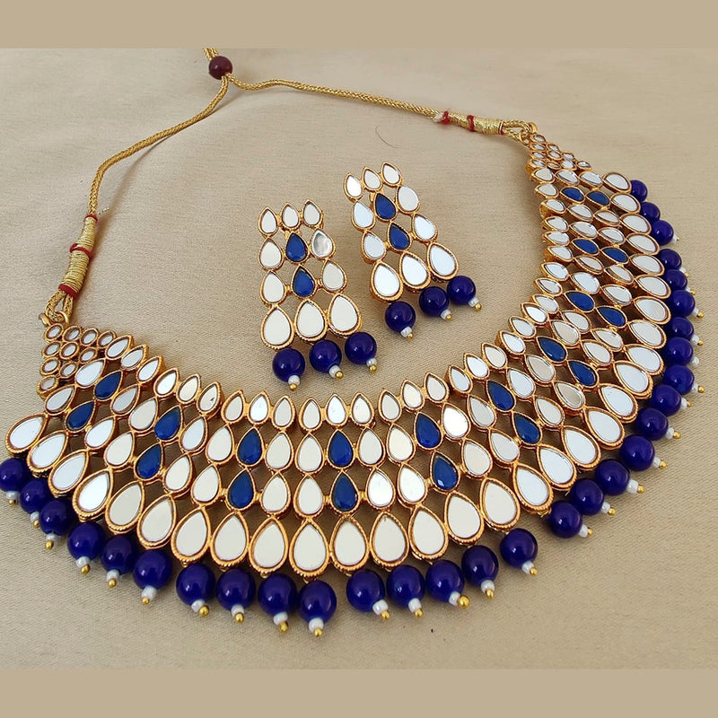 Vaamika Gold Plated Beads & Kundan Stone & Mirror Necklace Set