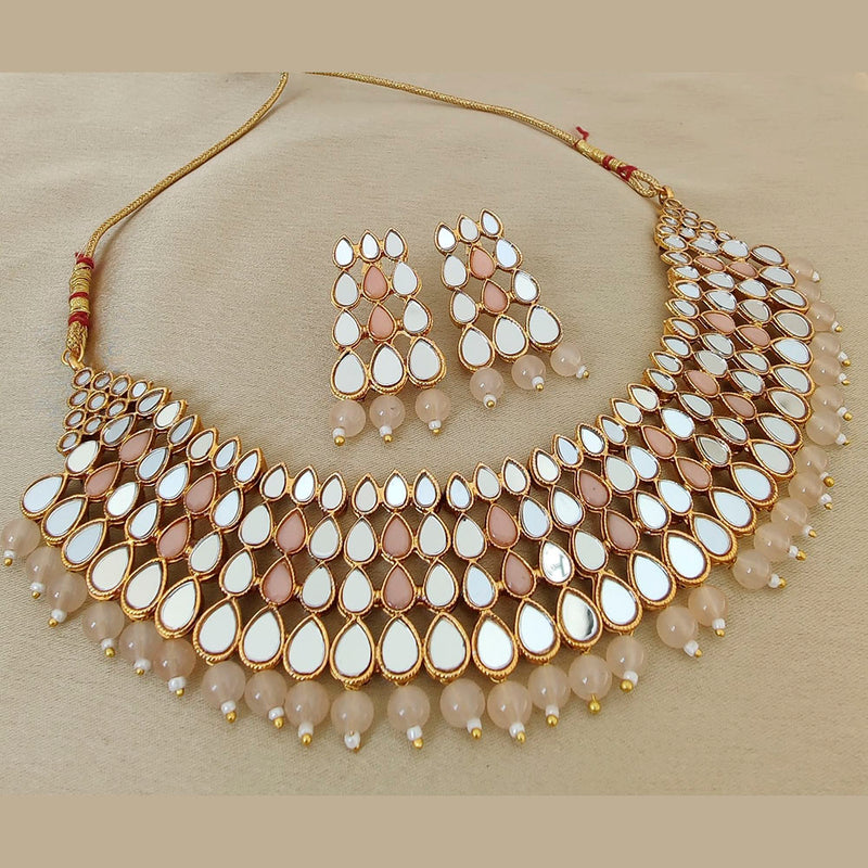 Vaamika Gold Plated Beads & Kundan Stone & Mirror Necklace Set