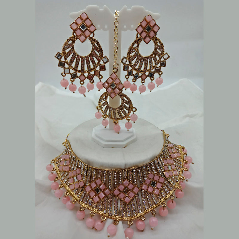 Vaamika Gold Plated Austrian & Pota Stone & Beads Necklace Set