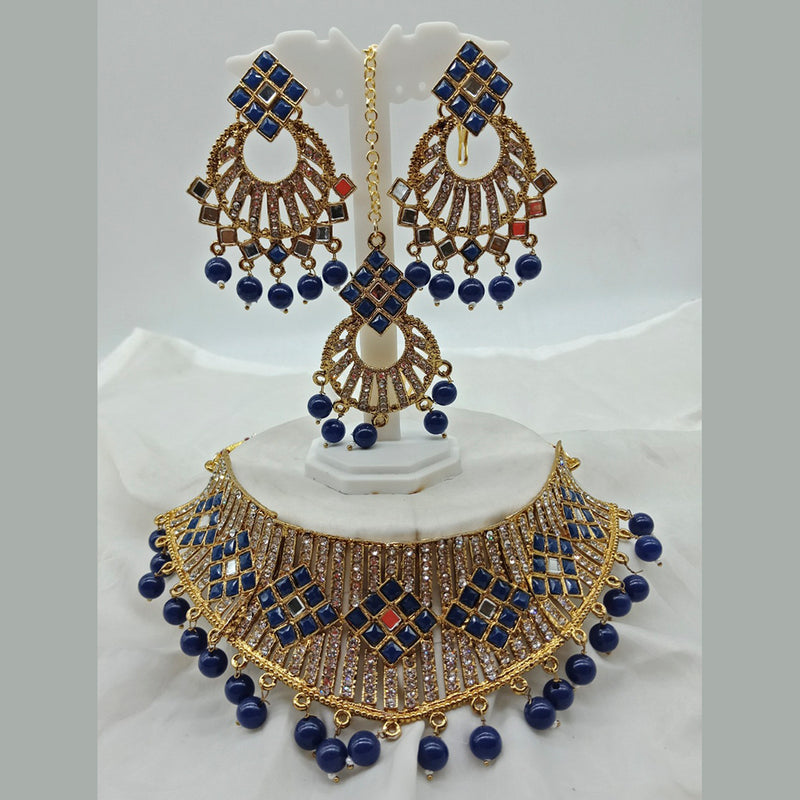 Vaamika Gold Plated Austrian & Pota Stone & Beads Necklace Set