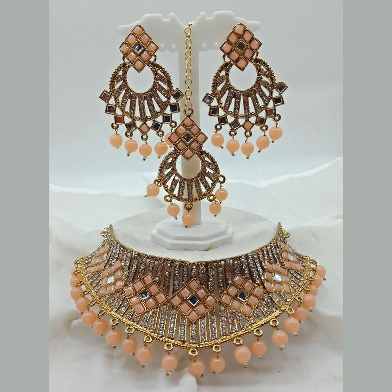 Vaamika Gold Plated Austrian & Pota Stone & Beads Necklace Set