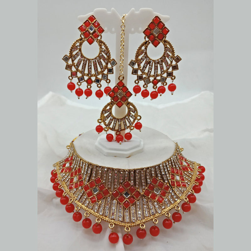 Vaamika Gold Plated Austrian & Pota Stone & Beads Necklace Set