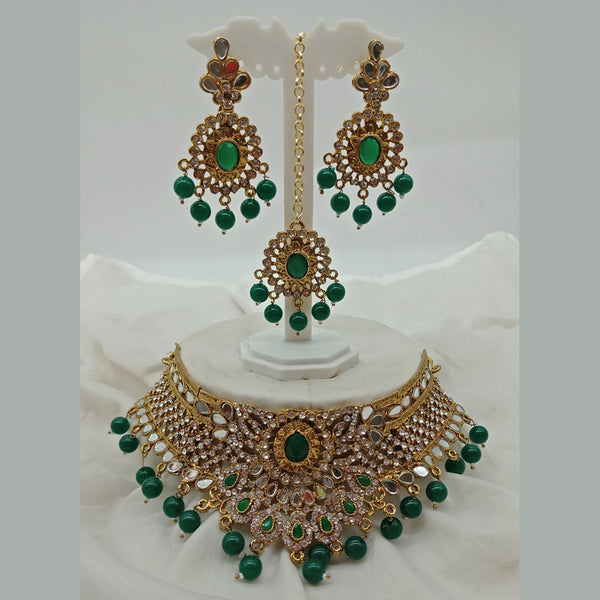 Vaamika Gold Plated Austrian Stone & Beads Mirror Necklace Set