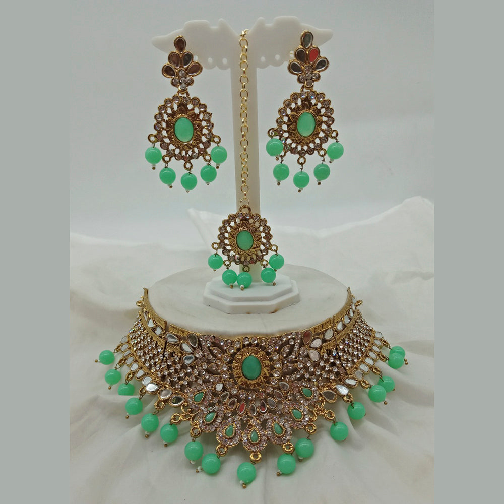 Vaamika Gold Plated Austrian Stone & Beads Mirror Necklace Set