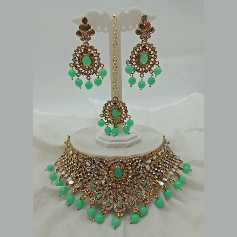 Vaamika Gold Plated Austrian Stone & Beads Mirror Necklace Set