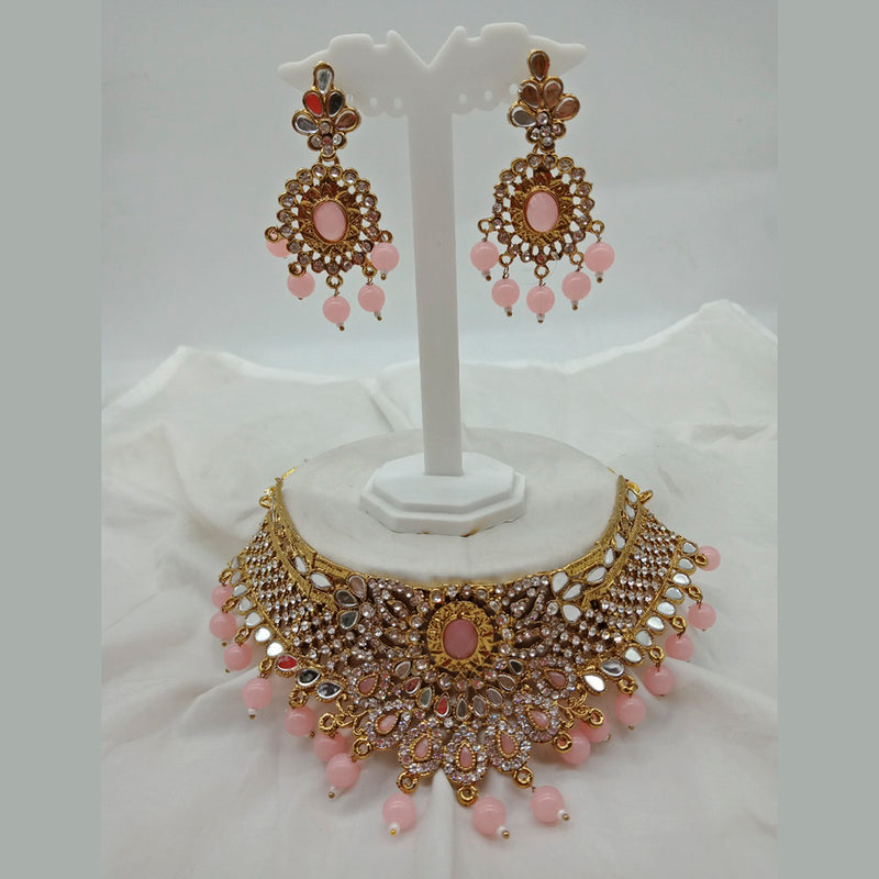 Vaamika Gold Plated Austrian Stone & Beads Mirror Necklace Set