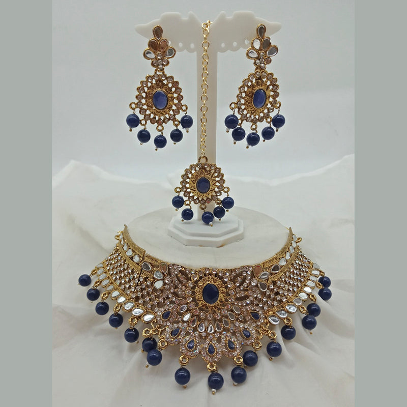 Vaamika Gold Plated Austrian Stone & Beads Mirror Necklace Set