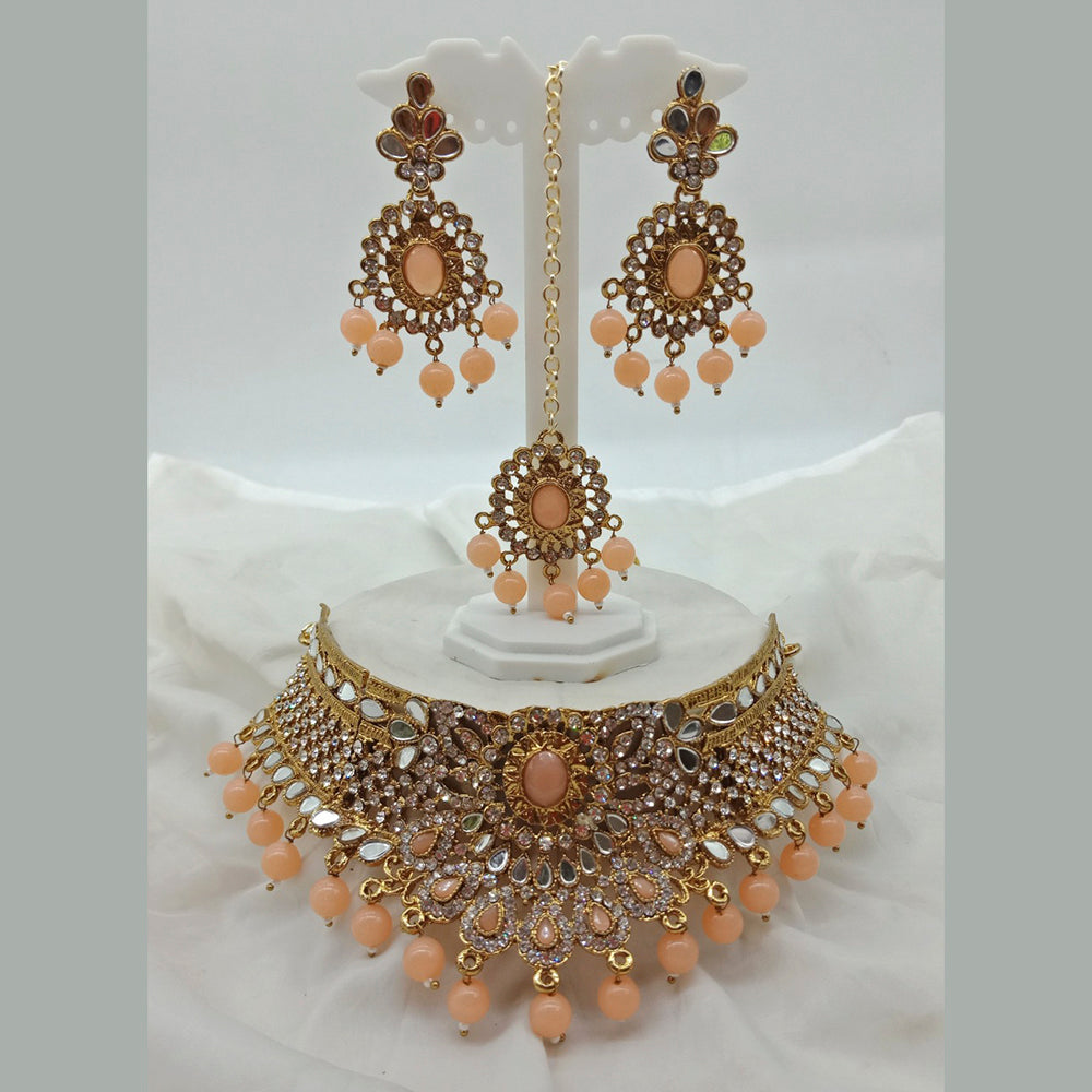 Vaamika Gold Plated Austrian Stone & Beads Mirror Necklace Set