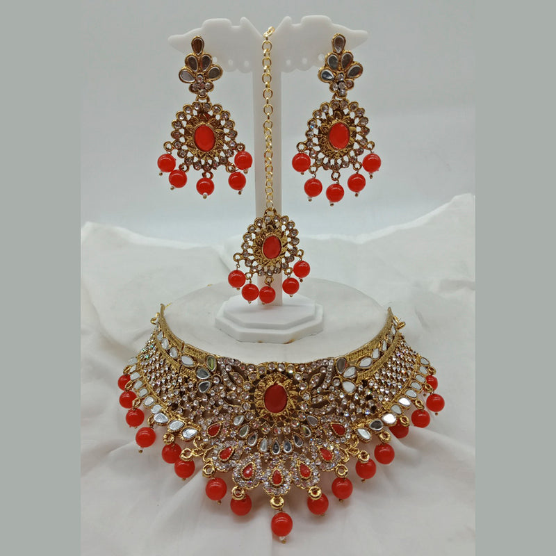 Vaamika Gold Plated Austrian Stone & Beads Mirror Necklace Set