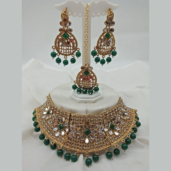 Vaamika Gold Plated Austrian Stone & Beads Mirror Necklace Set