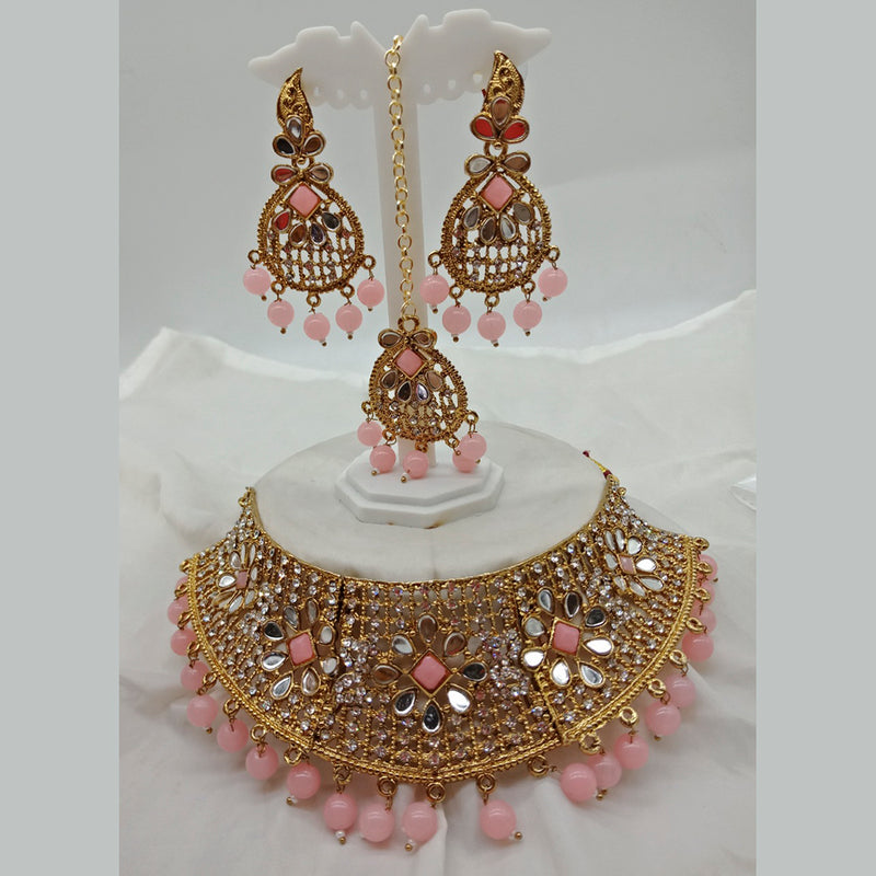 Vaamika Gold Plated Austrian Stone & Beads Mirror Necklace Set